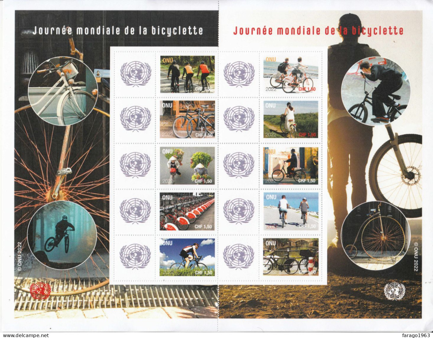 2022 United Nations Geneva World Bicycle Day Bicyclette GIANT A4 Miniature Sheet Of 10 MNH @ BELOW FACE VALUE - Unused Stamps