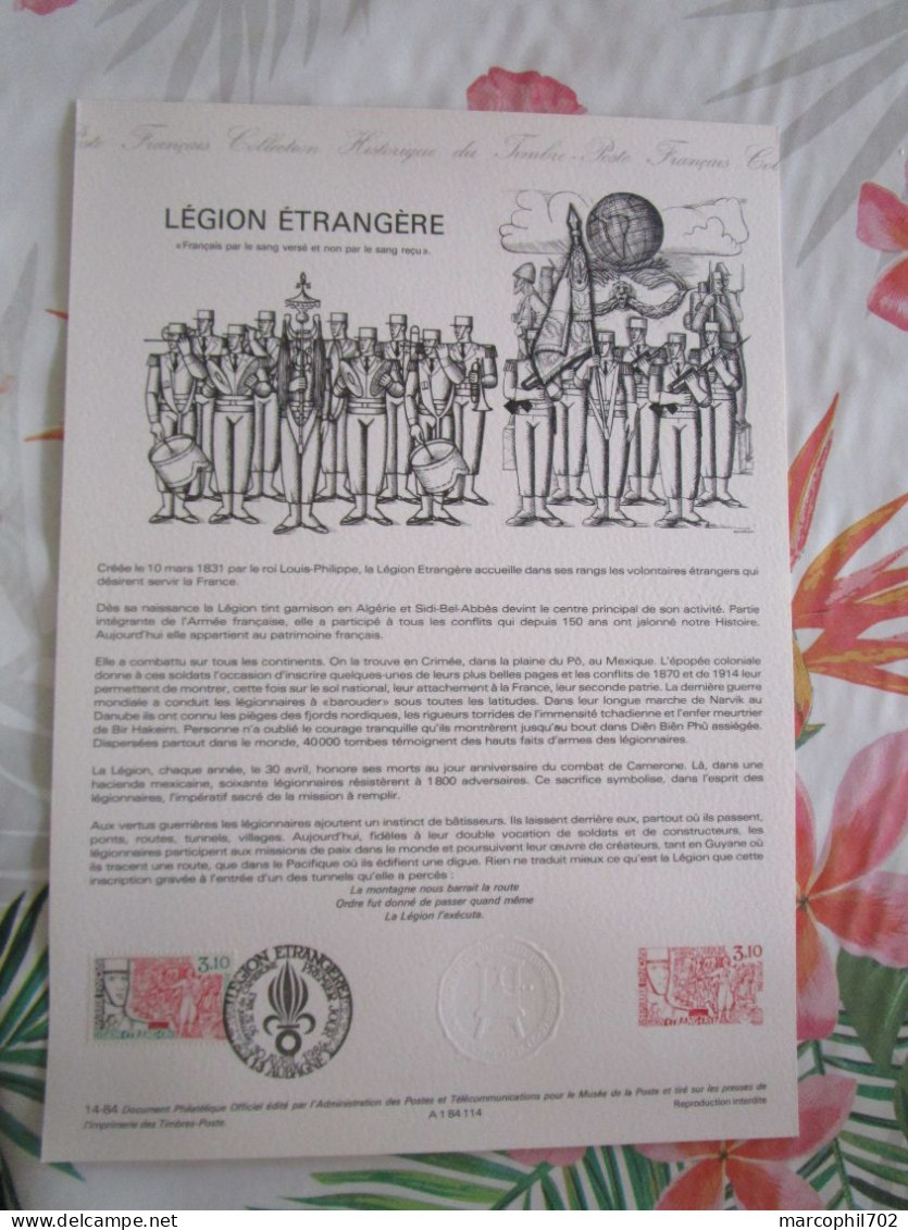 Document Officiel Legion Etrangere 30/4/84 - Documents Of Postal Services