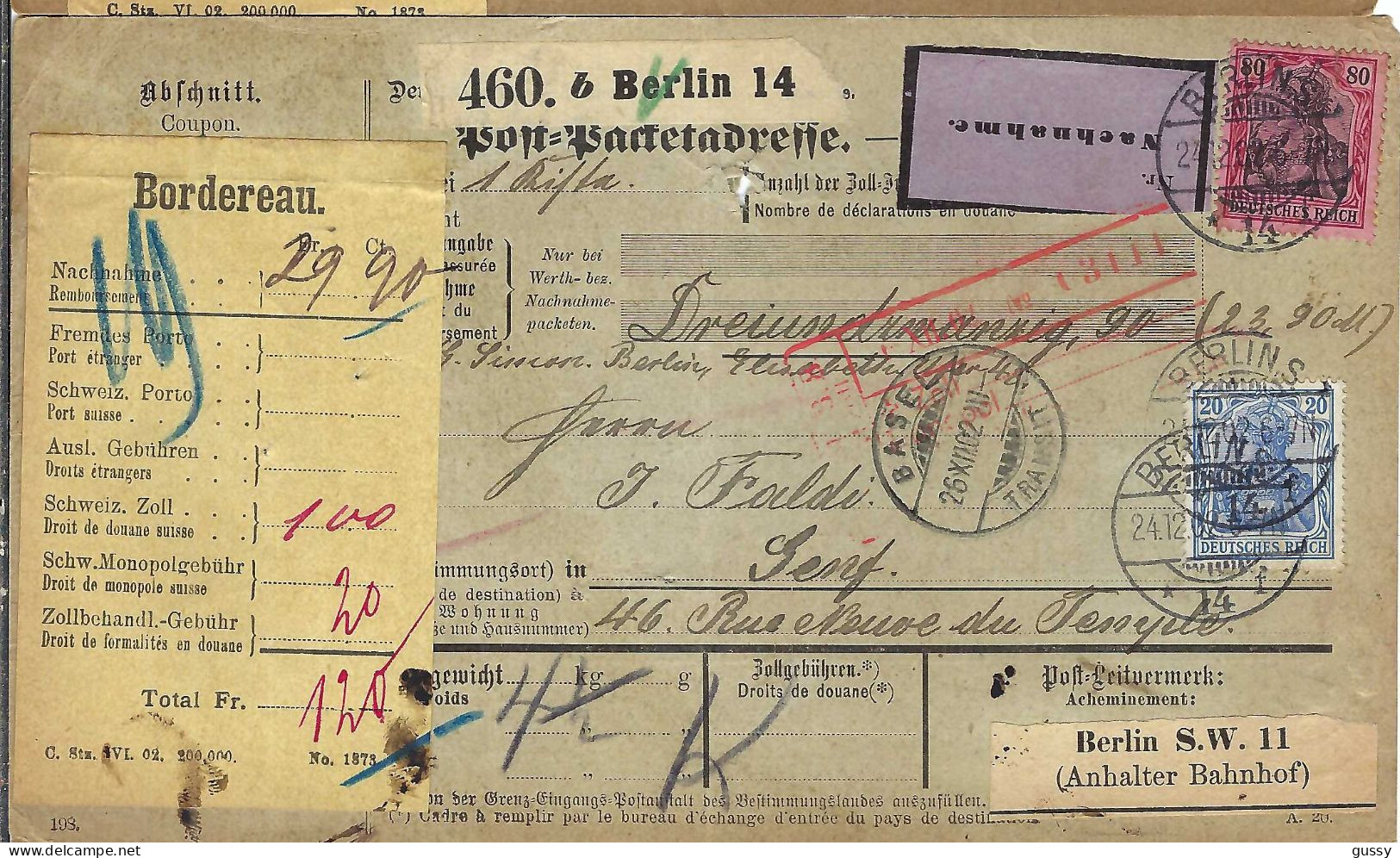ALLEMAGNE Ca.1902: Bulletin D'Expédition CR De Schöneberg Bei Berlin Pour Genève (Suisse) - Covers & Documents