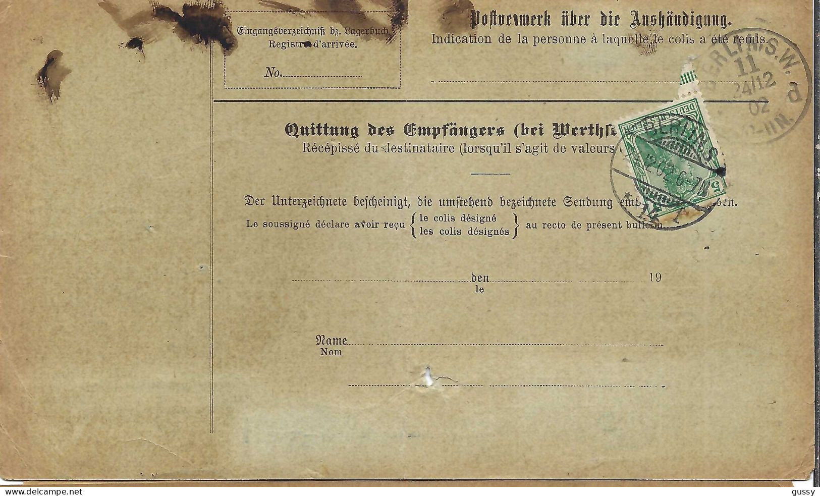 ALLEMAGNE Ca.1902: Bulletin D'Expédition CR De Schöneberg Bei Berlin Pour Genève (Suisse) - Briefe U. Dokumente