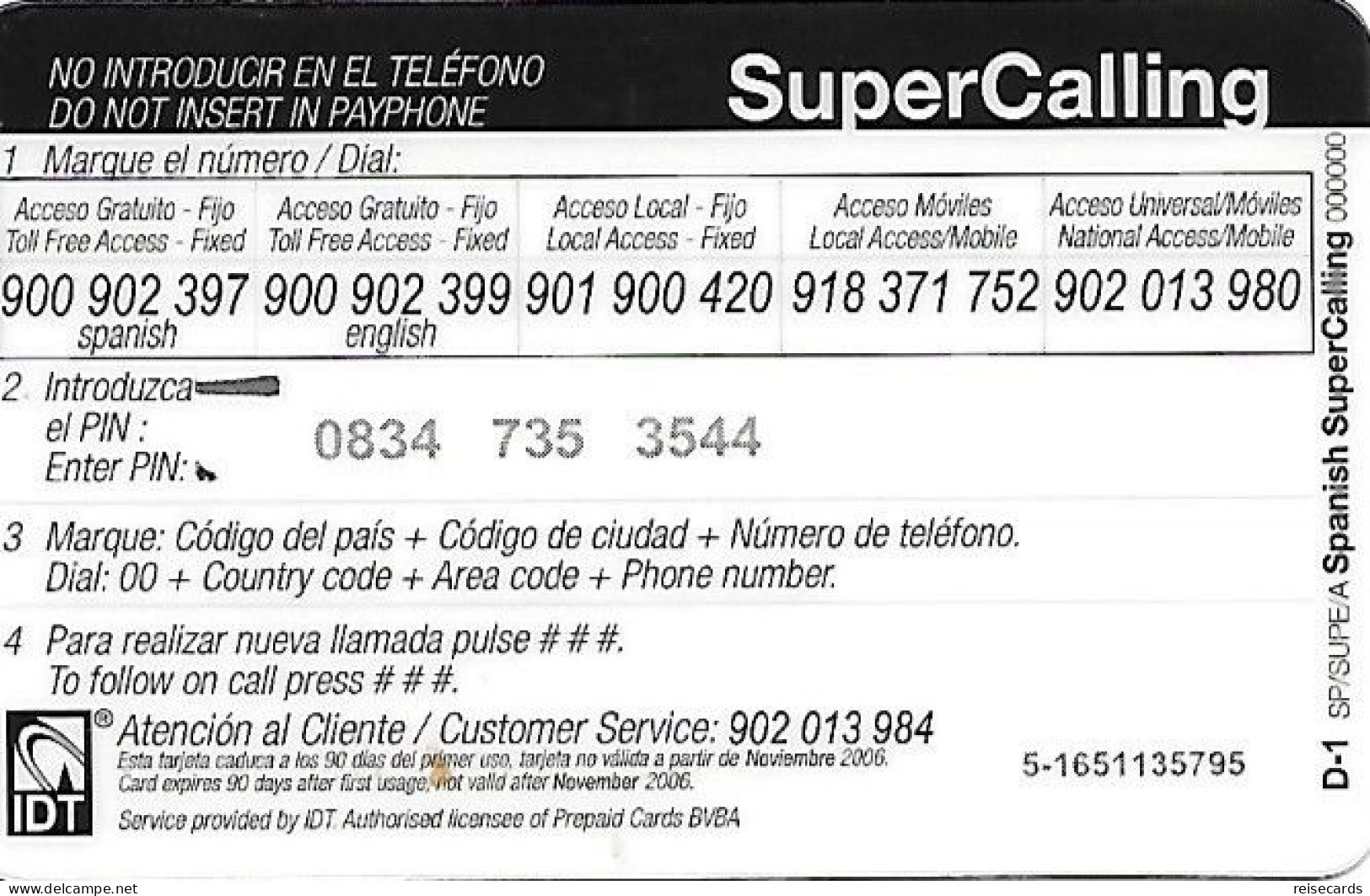 Spain: Prepaid IDT - SuperCall € 5 11.06 - Other & Unclassified