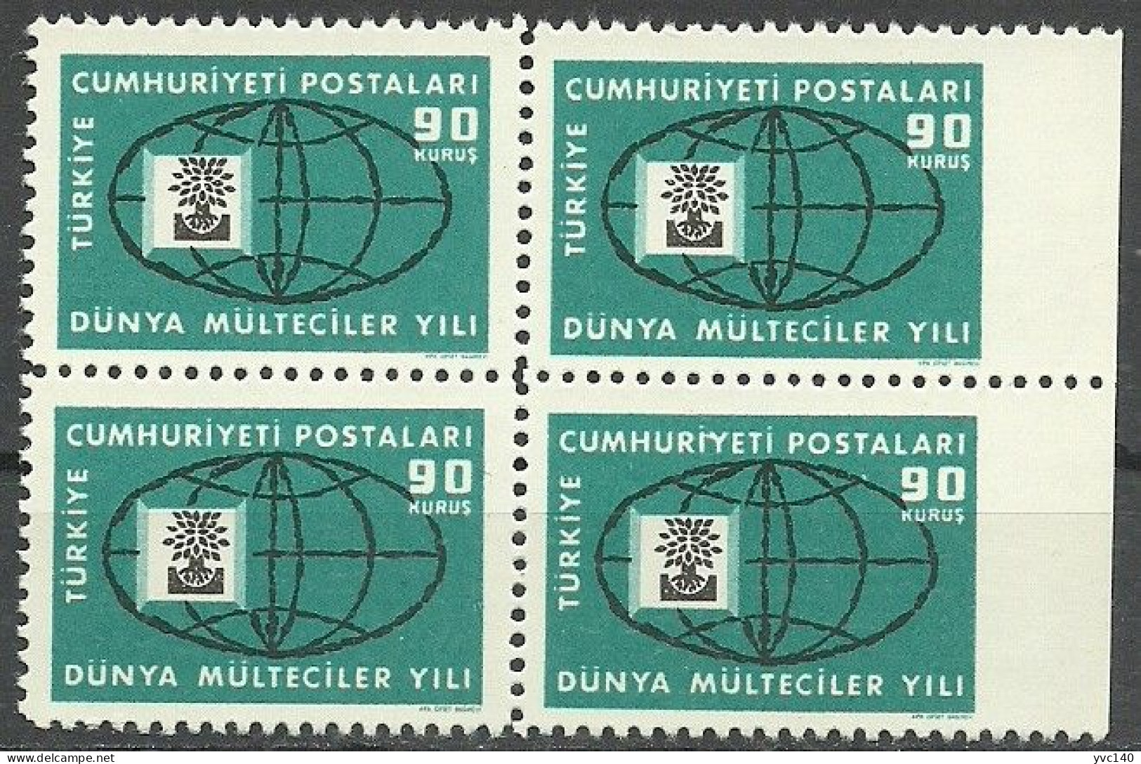 Turkey; 1960 World Refugee Year 90 K. ERROR "Imperf. Edge" - Unused Stamps