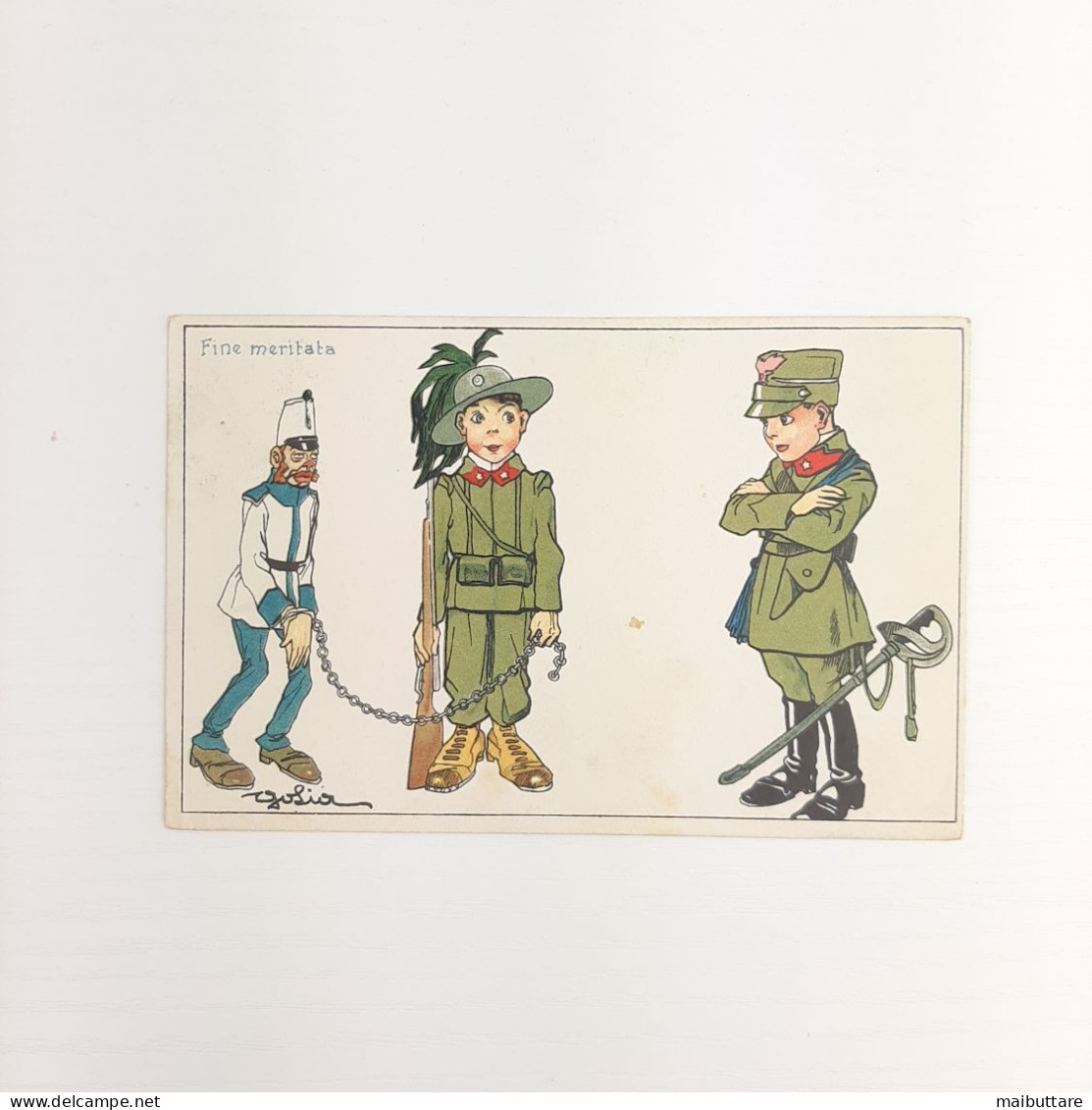 WW1 Cartolina A Colori - Illustrazione Satirica "Fine Meritata" - Autore Golia 3°bersaglieri Viaggiata Datata 27.12.1915 - Guerre 1914-18