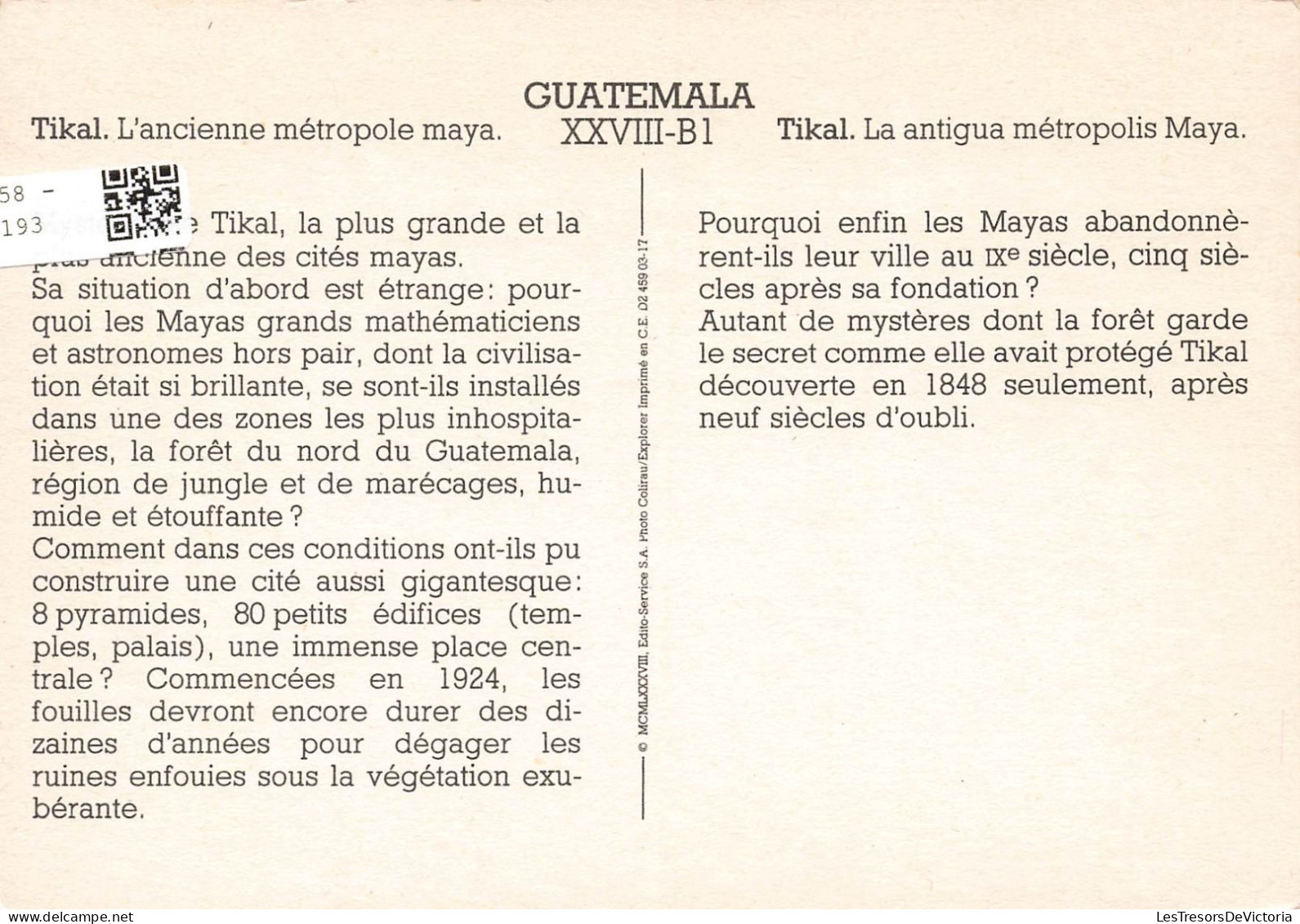 GUATEMALA - Tikal - L'ancienne Métropole Maya - Vue Générale - Carte Postale Ancienne - Guatemala