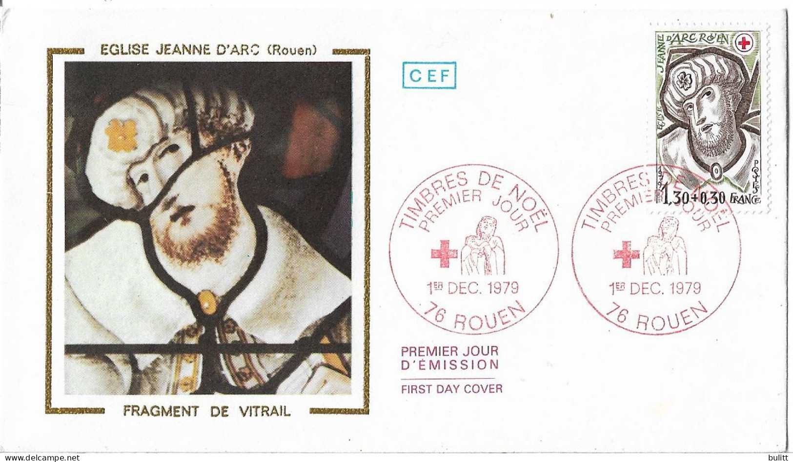 FRANCE - FDC - CROIX ROUGE 1979 - Fragment De Vitrail - ROUEN - Sur Soie - 1970-1979