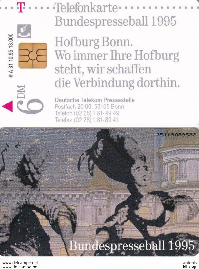 GERMANY - Bundespresseball 1995/Hofburg Bonn(A 31), Tirage 18000, 10/95, Mint - A + AD-Series : Werbekarten Der Dt. Telekom AG