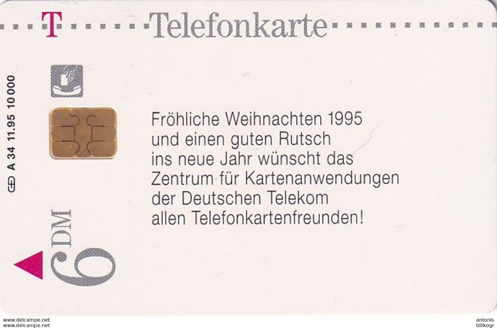 GERMANY(chip) - ZKT/Fröhliche Weihnachten 1995 Und Einen Guten Rusch(A 34), Tirage 10000, 11/95, Mint - A + AD-Series : Werbekarten Der Dt. Telekom AG