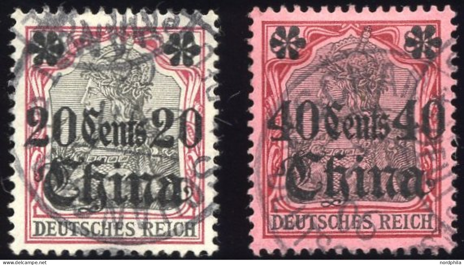 DP CHINA 32/3 O, 1905, 20 C. Auf 40 Pf. Und 40 C. Auf 80 Pf., Ohne Wz., 2 Prachtwerte, Mi. 26.- - Deutsche Post In China