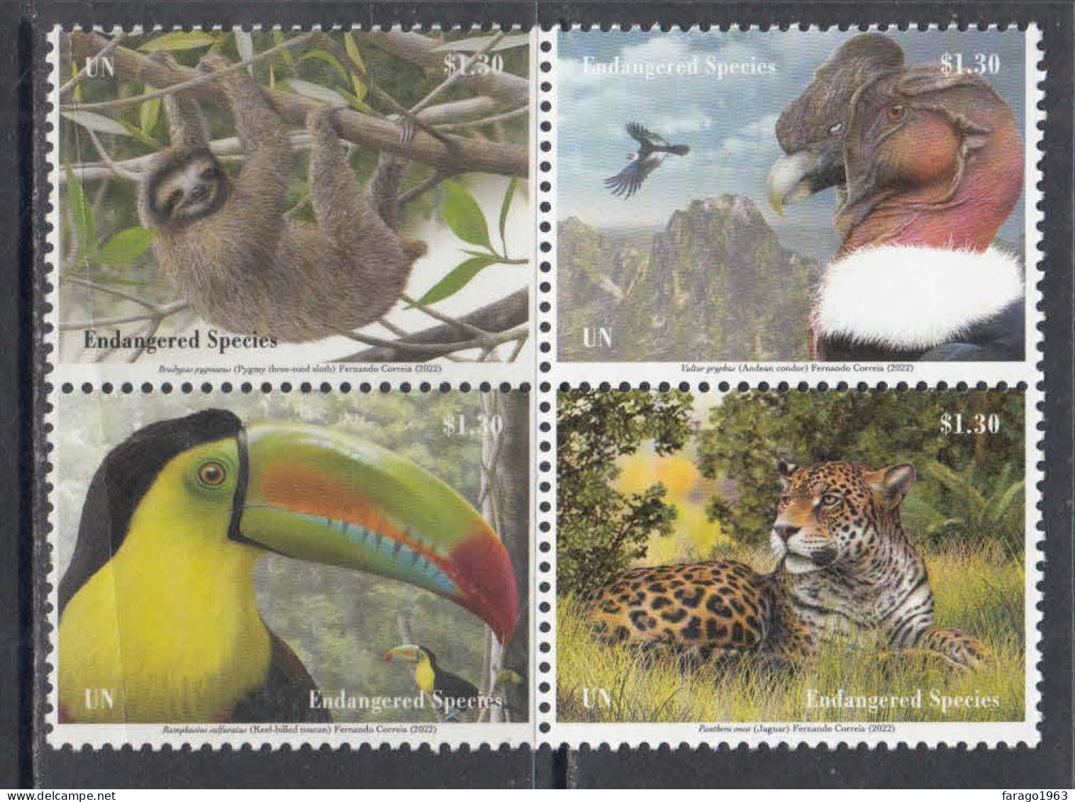 2022 United Nations New York Endangered Species Birds Cats Complete Block Of 4 MNH @ BELOW FACE VALUE - Neufs