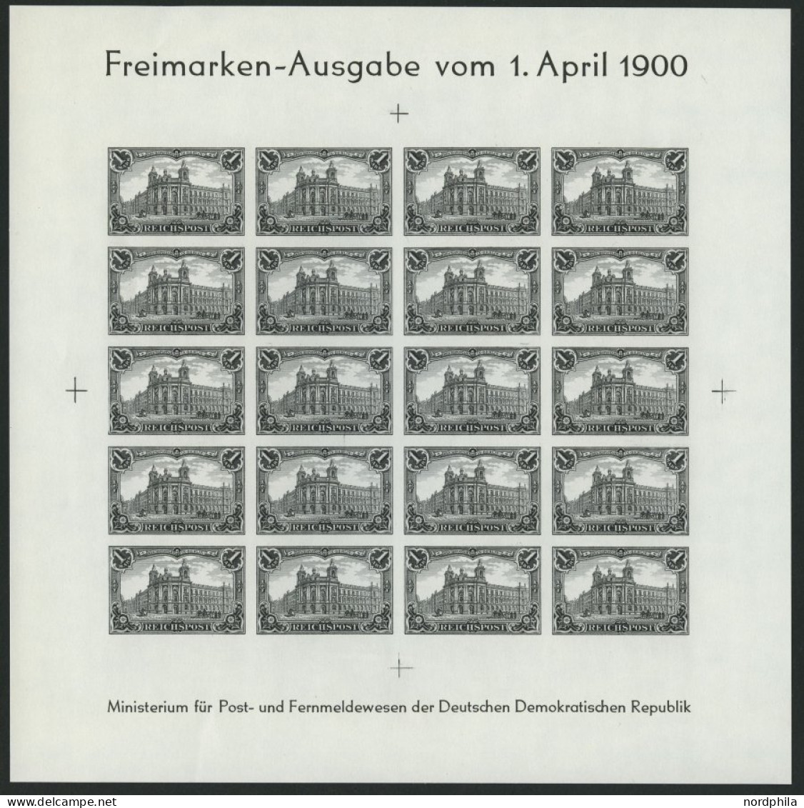 Dt. Reich 63SD (*), 1984, 1 M. Schwarzdruckbogen (20), Pracht, Mi. 40.- - Ungebraucht