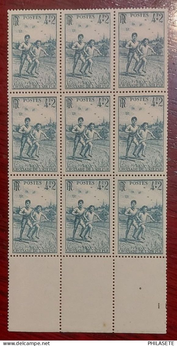 France Bloc De 9 Timbres 1945 Neuf** YV N° 740 Croisade De L Air Pur - Neufs