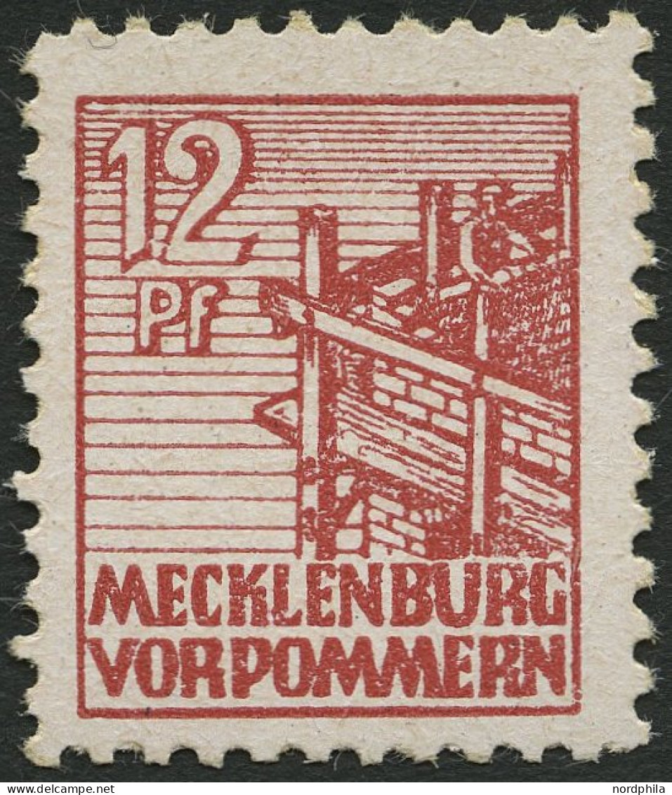 MECKLENBURG-VORPOMMERN 36xc **, 1946, 12 Pf. Lebhaftbraunrot, Kreidepapier, Pracht, Gepr. Kramp, Mi. 200.- - Autres & Non Classés