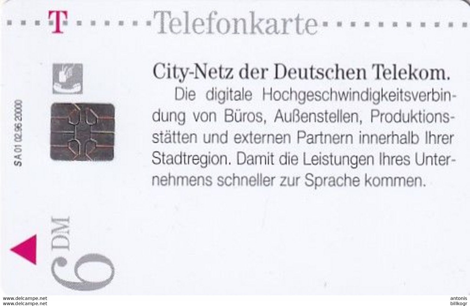 GERMANY(chip) - City-Netz Der Deutschen Telekom(A 01), Tirage 20000, 02/96, Used - A + AD-Series : Werbekarten Der Dt. Telekom AG