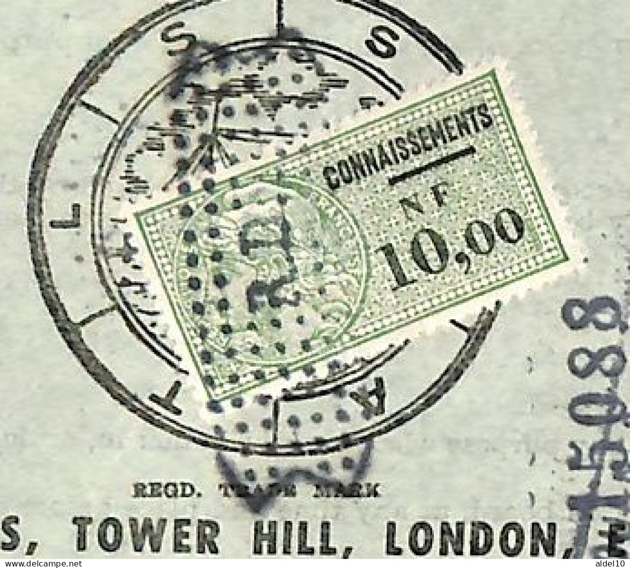 Connaissement De Londres Pour Bordeaux 1966 Avec Timbre 10,00 N F Vert - Brieven En Documenten