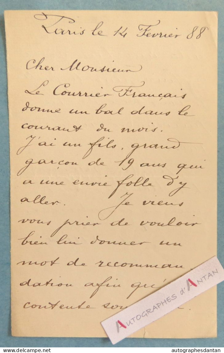 ● L.A.S 1888 Vicomte De PAIVA (personnalité à Identifier) - Bal - Courrier Français - Lettre Autographe Rue De Provence - Familles Royales