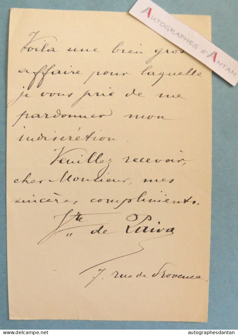 ● L.A.S 1888 Vicomte De PAIVA (personnalité à Identifier) - Bal - Courrier Français - Lettre Autographe Rue De Provence - Royal Families