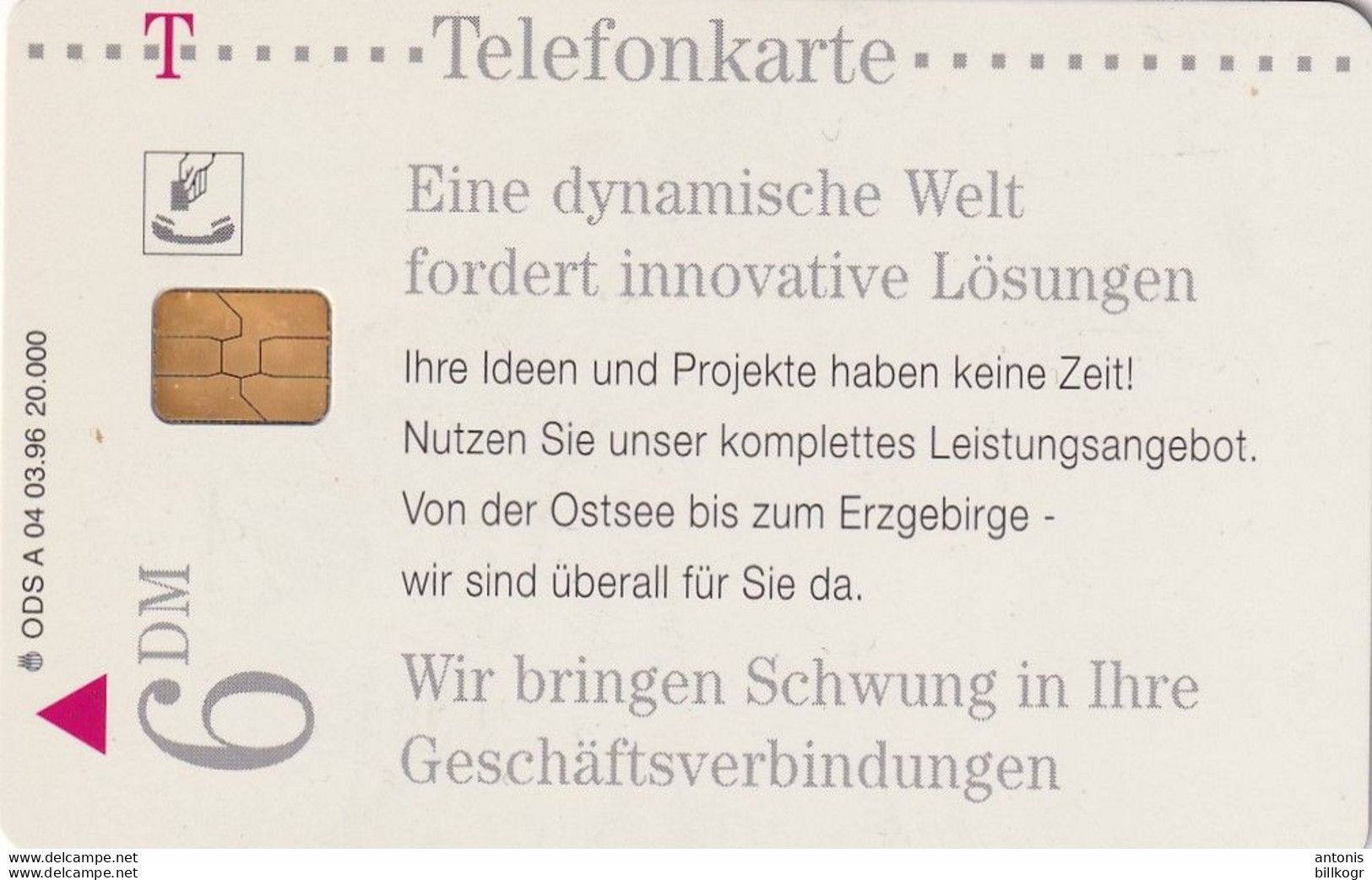 GERMANY(chip) - Eine Dynamische Welt Fordert Innovative Lösungen(A 04), Tirage 20000, 03/96, Mint - A + AD-Series : D. Telekom AG Advertisement
