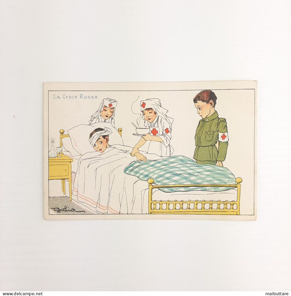 WW1 Cartolina A Colori - Illustrazione Satirica "La Croce Rossa" - Autore Golia - War 1914-18