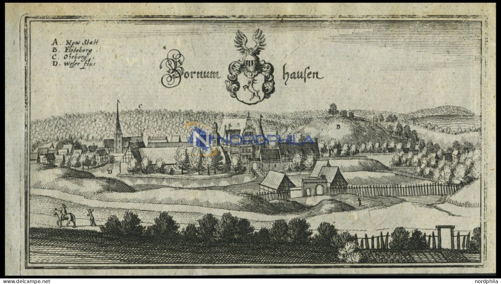 BORNUMHAUSEN, Gesamtansicht, Kupferstich Von Merian Um 1645 - Estampas & Grabados