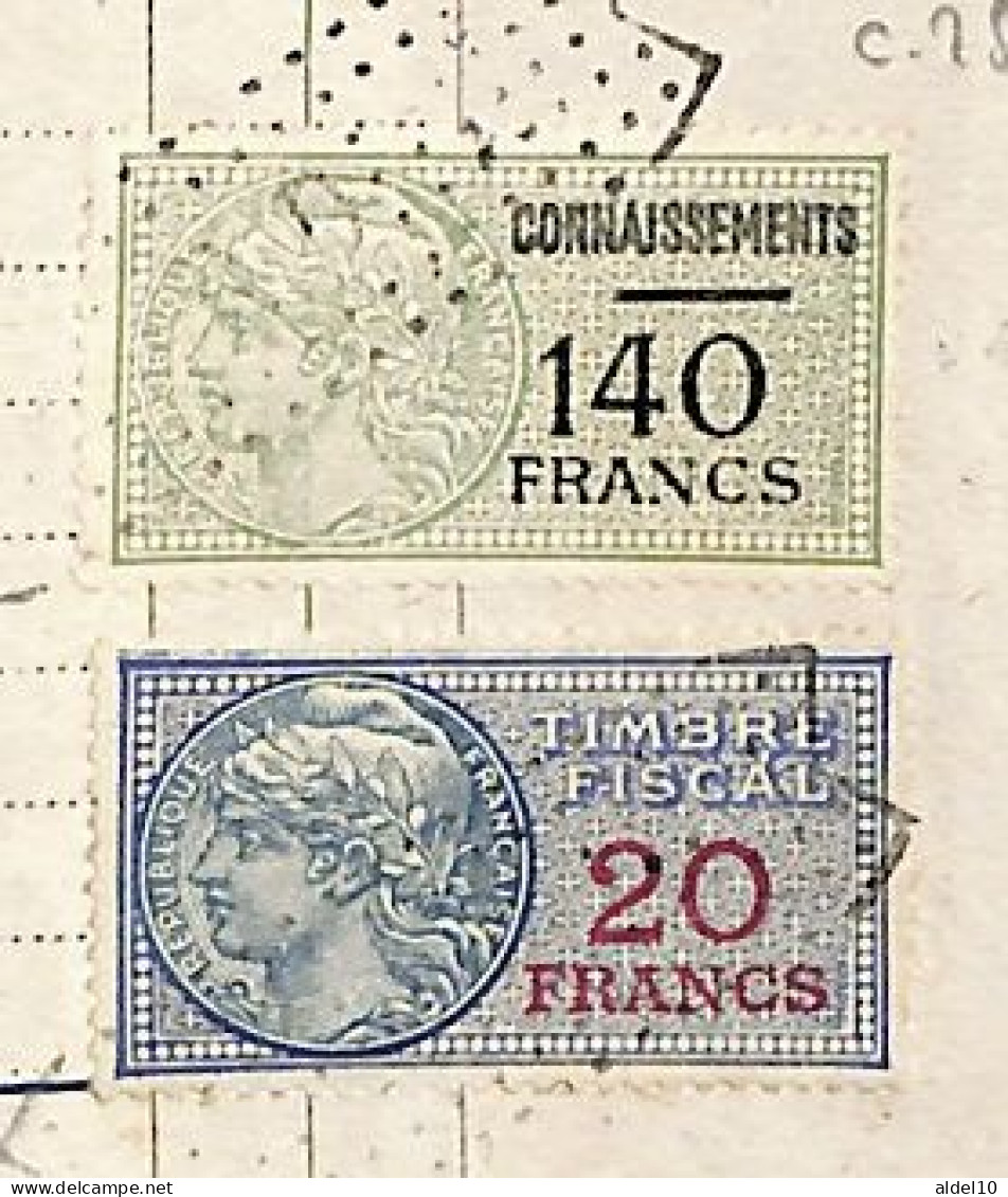 Connaissement D'Oslo Pour Bordeaux 1951 Avec Timbre 140 F Et 20 F - Cartas & Documentos