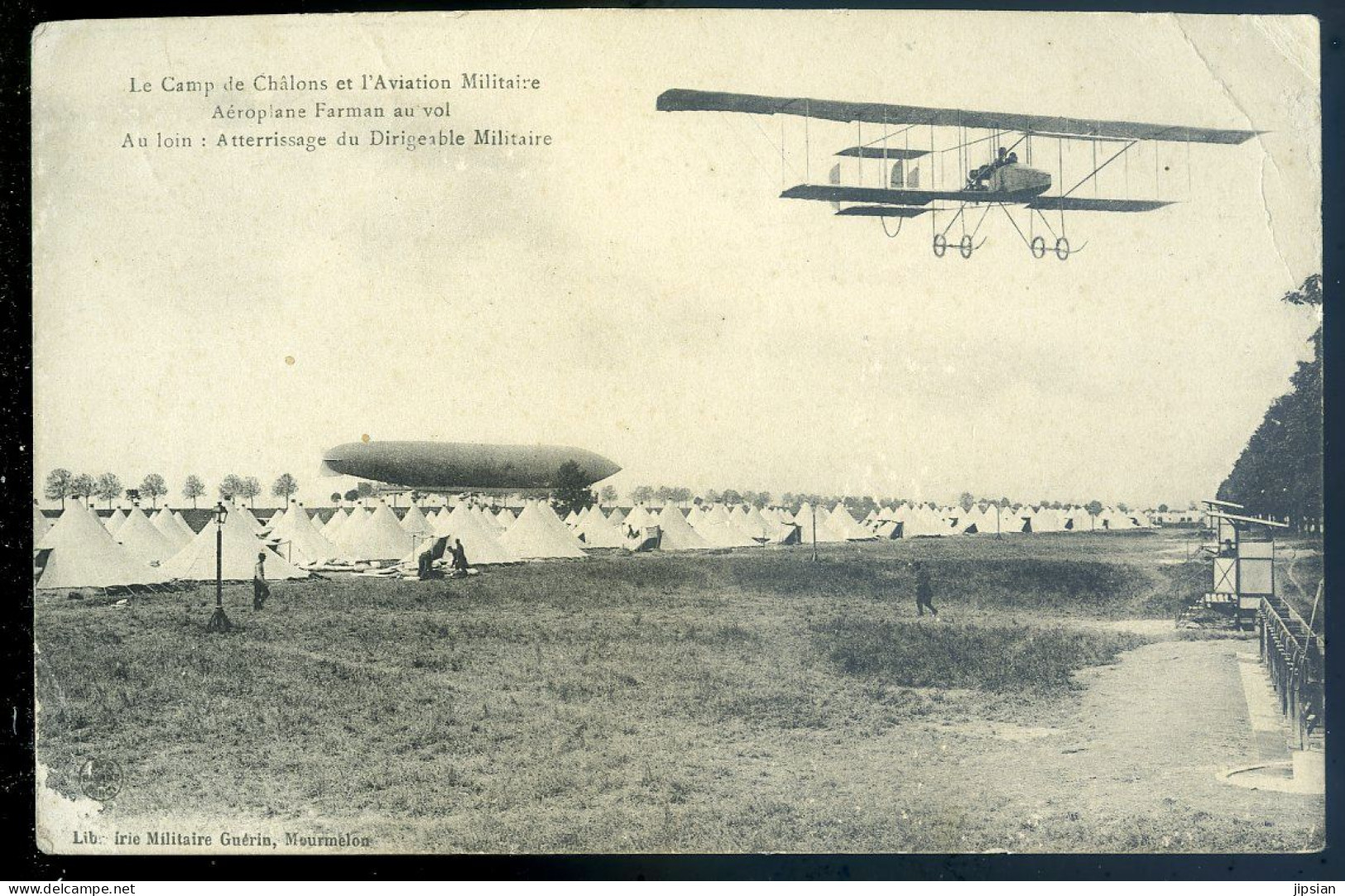 Cpa Du 51 Camp De Châlons Et Aviation Militaire - Aéroplane Farman Au Vol -- Atterrissage Dirigeable Militaire  STEP167 - Camp De Châlons - Mourmelon