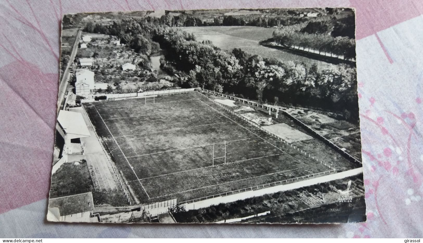 CPSM STADE STADIUM TERRAIN DE SPORTS ESPERAZA AUDE EN AVION AU DESSUS DE LAPIE 5 1959 TIMBRE ENLEVE - Stades