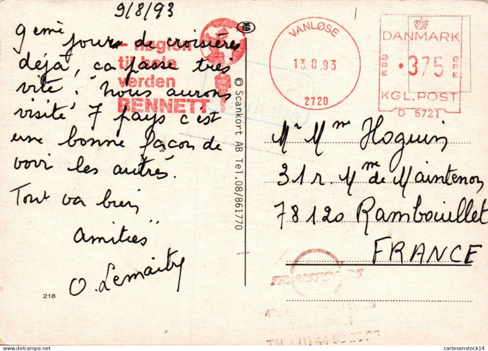 N°42436 Z -EMA Rouge  -Verdun Bennett -Vanloise -Danmark- - EMA ( Maquina De Huellas A Franquear)