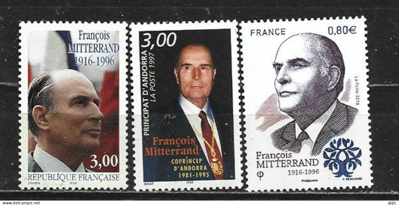 MONACO-ANDORRE-FRANCE. Hommage Au President Mitterand.  3 Timbres Neufs ** - Andere & Zonder Classificatie