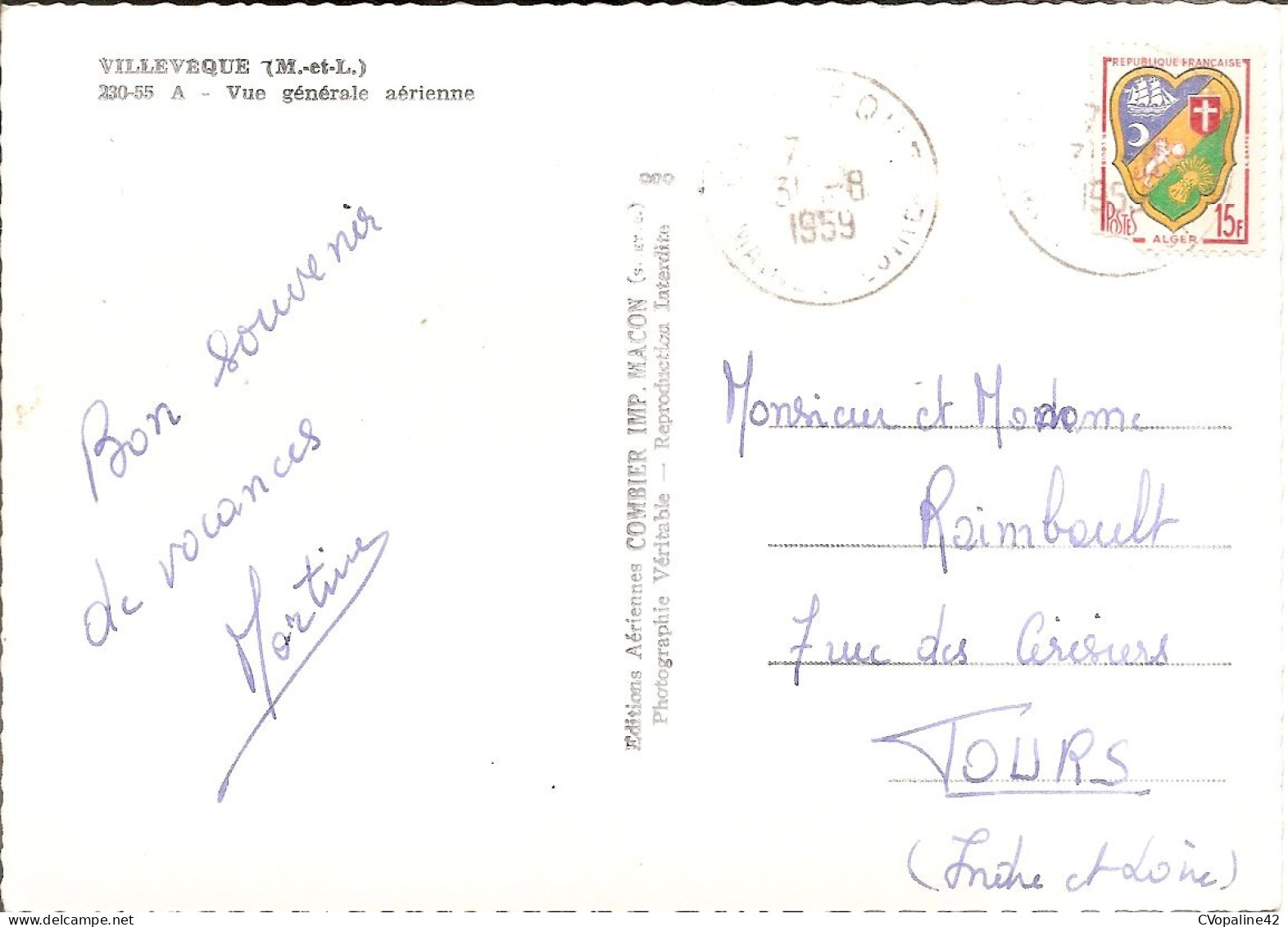 VILLEVÊQUE (49) Vue Générale Aérienne En 1959  CPSM GF - Other & Unclassified