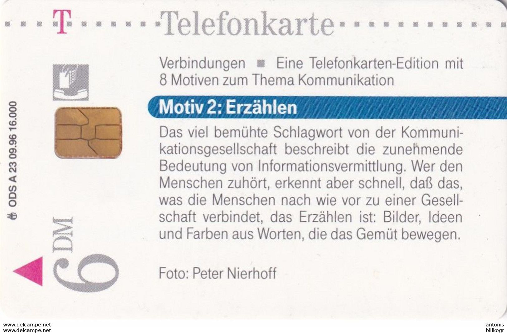 GERMANY(chip) - Peter Nierhoff/"Erzählen"(A 23), Tirage 16000, 09/96, Mint - A + AD-Series : D. Telekom AG Advertisement