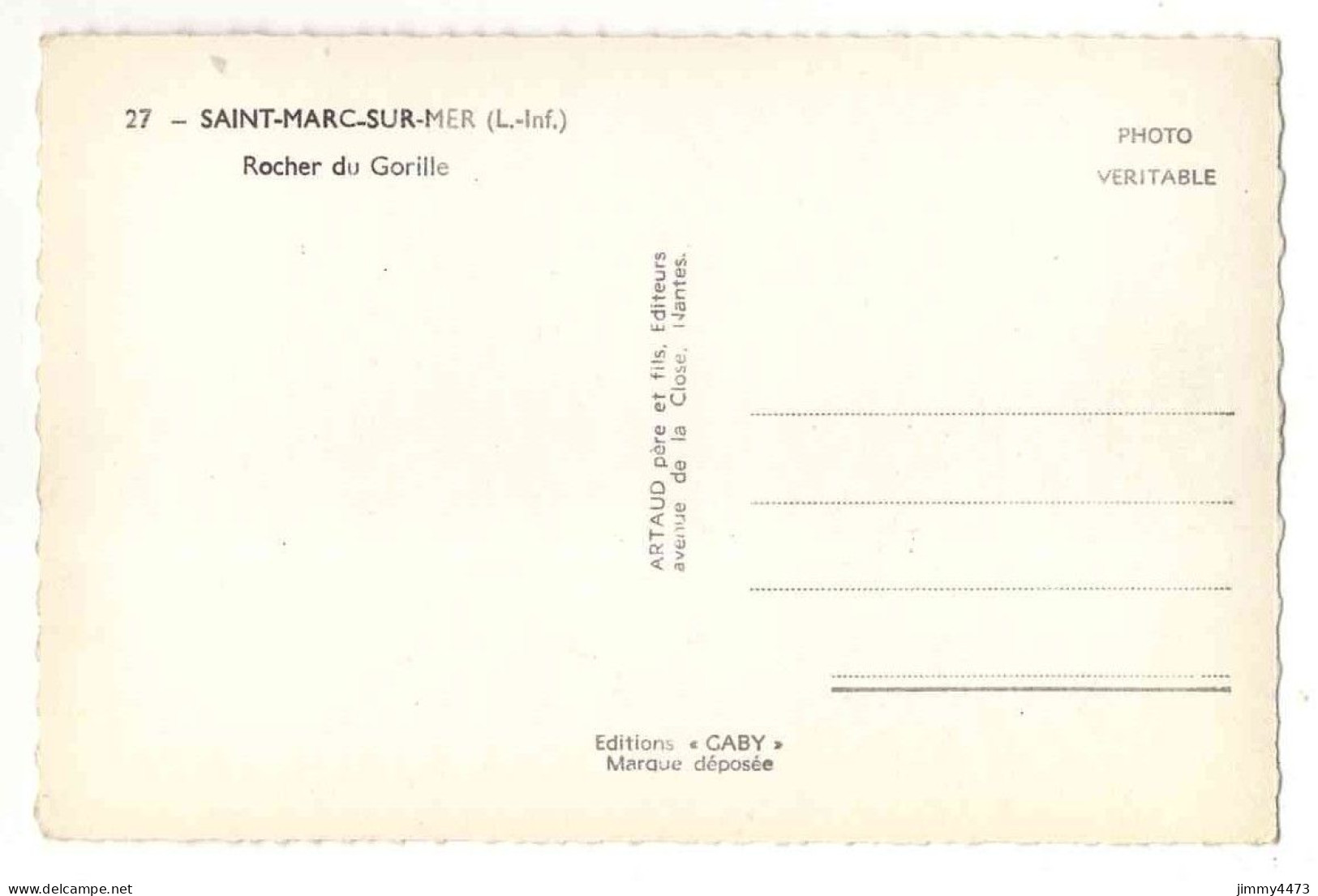 CPSM - SAINT-MARC-SUR-MER ( St-Nazaire ) (L.-Inf.) Rocher Du Gorille - N° 27 - Edit. " GABY " ARTAUD Père Et Fils Nantes - Saint Nazaire