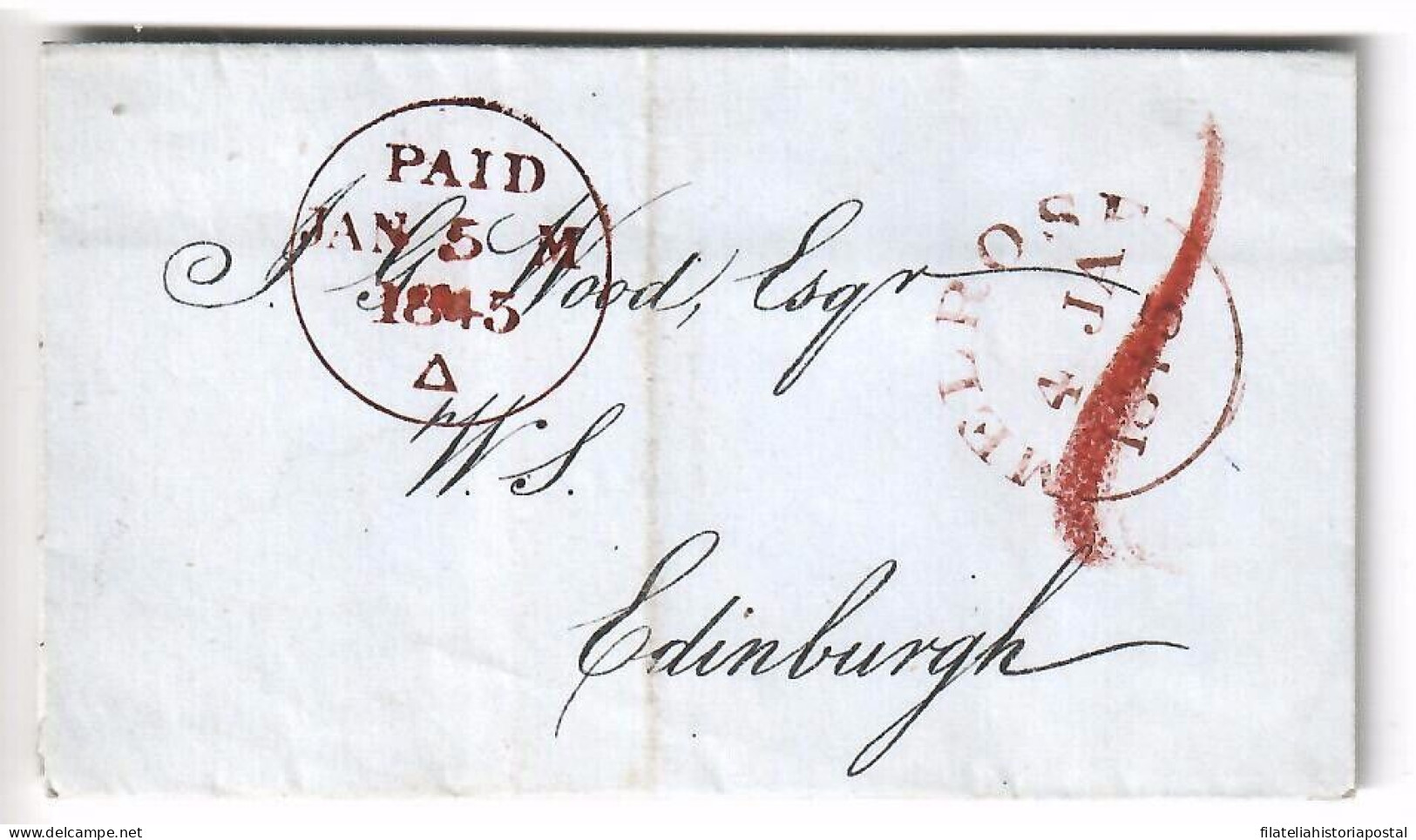 2577 MELROSE SCOTLAND TO EDINBURG 1845 COVER GREAT BRITAIN - 1840 Mulready Envelopes & Lettersheets