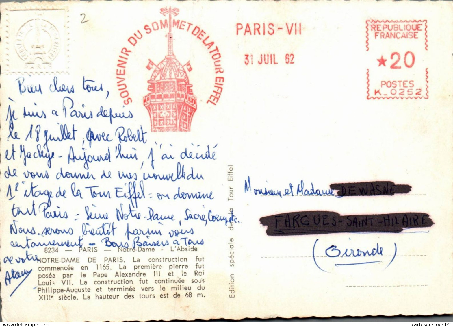 N°42438 Z -EMA Rouge  -souvenir Du Sommet De La Tour Eiffel- - EMA (Empreintes Machines à Affranchir)