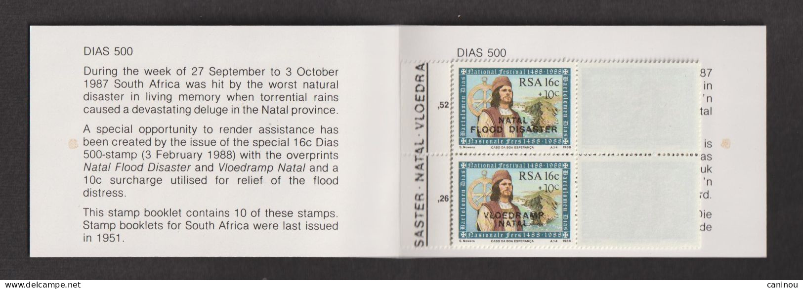 AFRIQUE DU SUD   Y & T CARNET DIAZ CAP DE BONNE ESPERANCE SURCHARGE INONDATIONS NATAL 1988 NEUF - Booklets