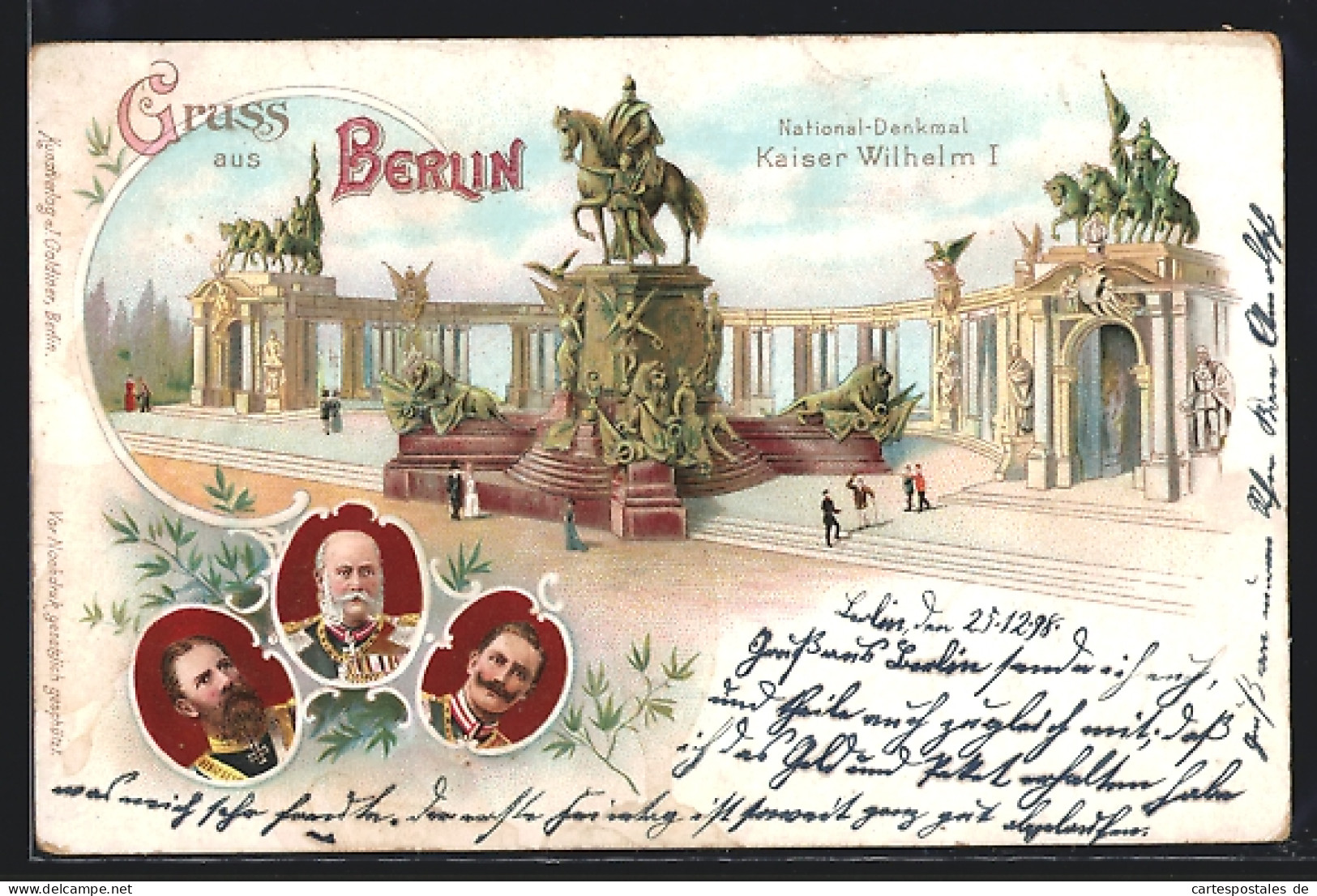 Lithographie Berlin, National-Denkmal Kaiser Wilhelm I. Friedrich Wilhelm III. Von Preussen  - Mitte