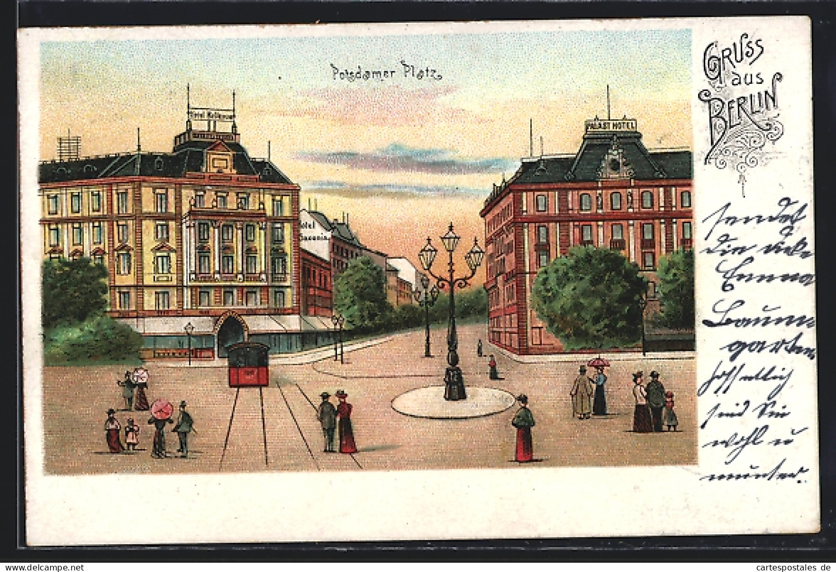 Lithographie Berlin-Tiergarten, Potsdamer Platz Mit Strassenbahn  - Strassenbahnen