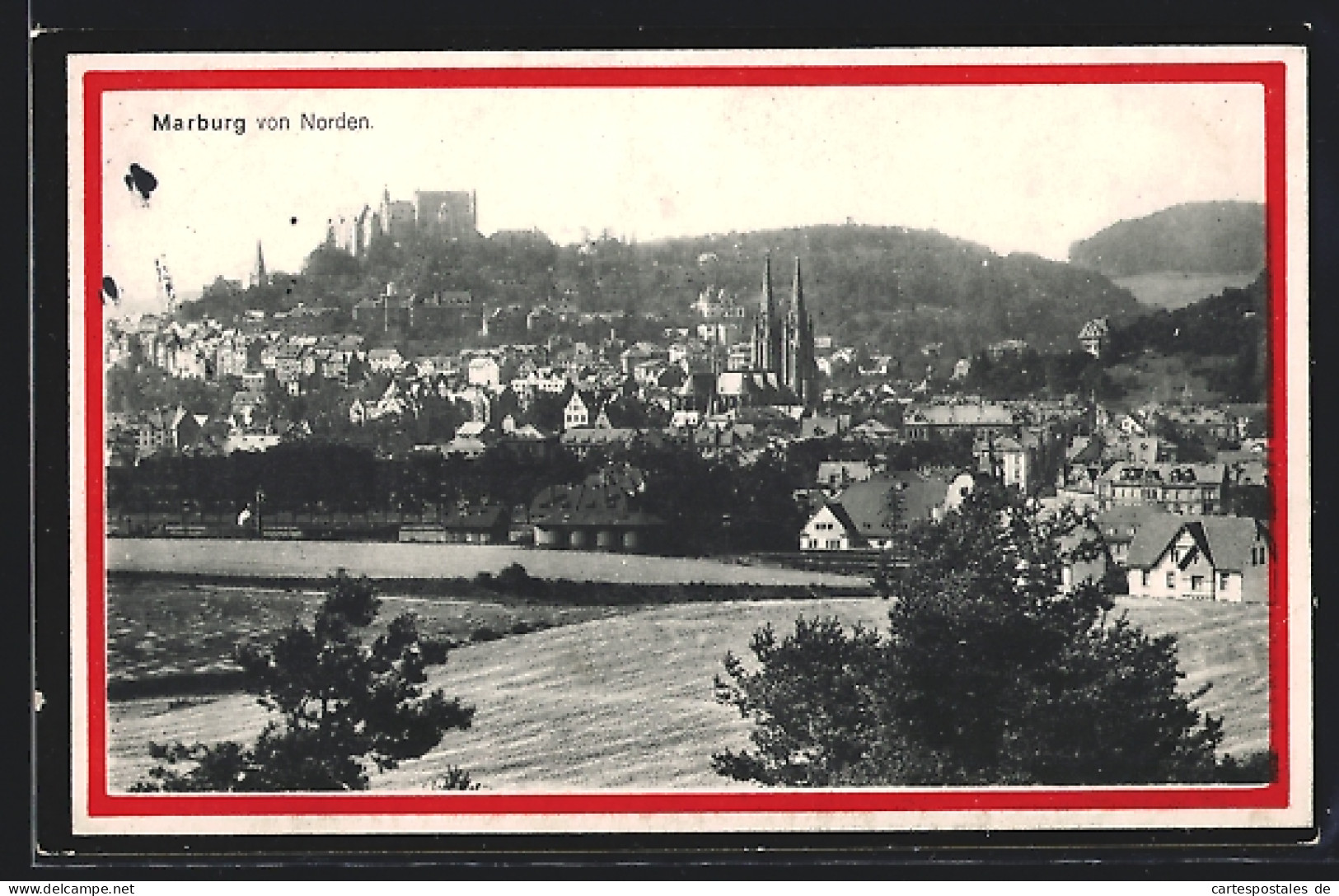 AK Marburg, Ortsansicht Von Norden, Passepartout In Reichsfarben  - Marburg