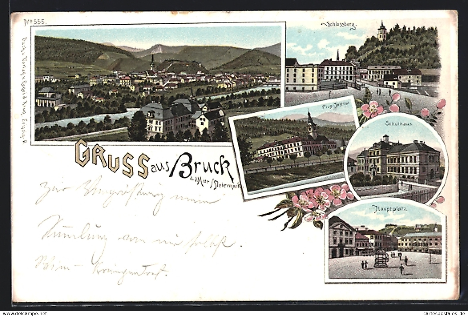 Lithographie Bruck An Der Mur, Schlossberg, Schulhaus, Hauptplatz  - Other & Unclassified