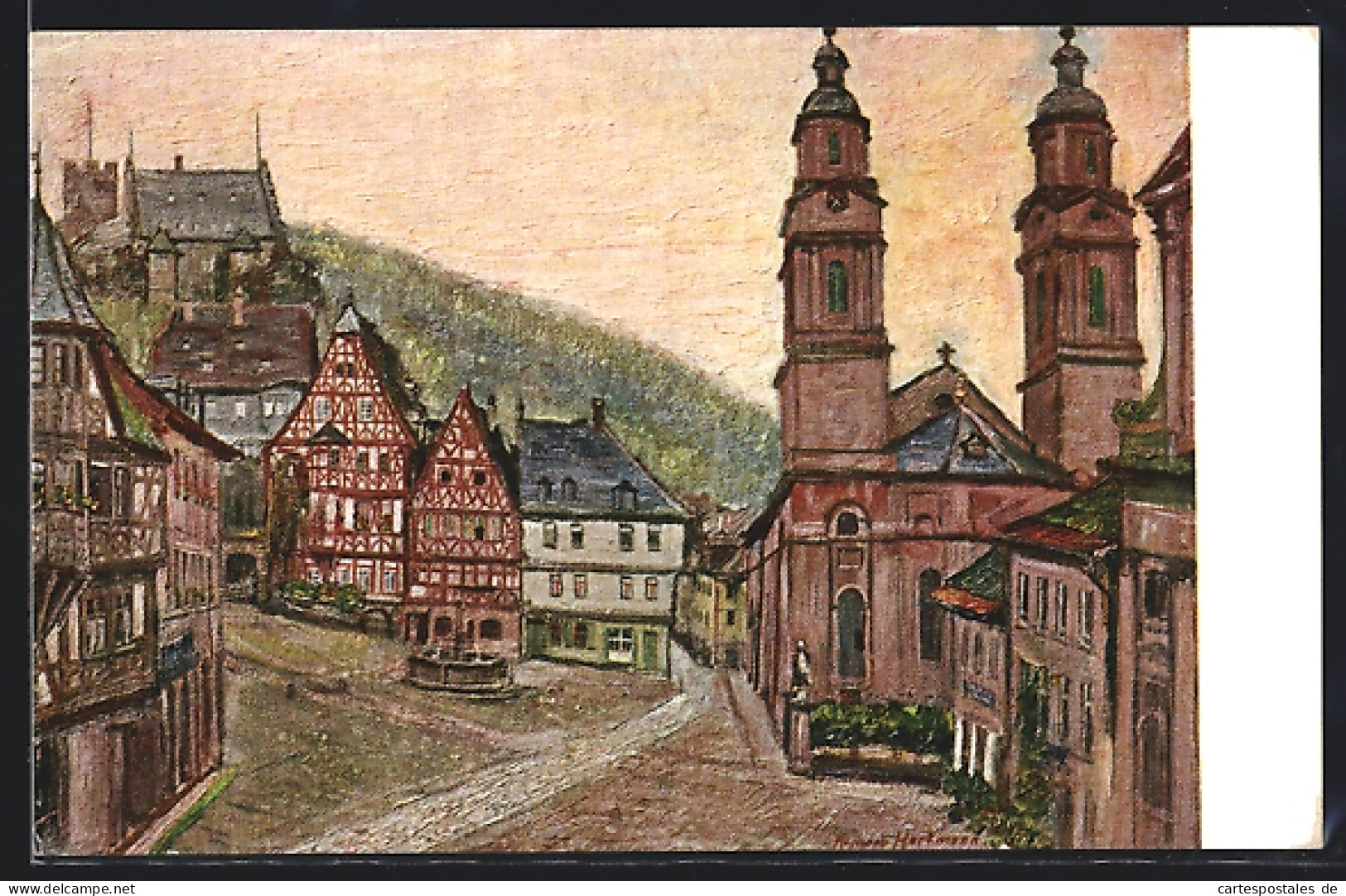 Künstler-AK Miltenberg A. M., Blick über Den Marktplatz  - Miltenberg A. Main