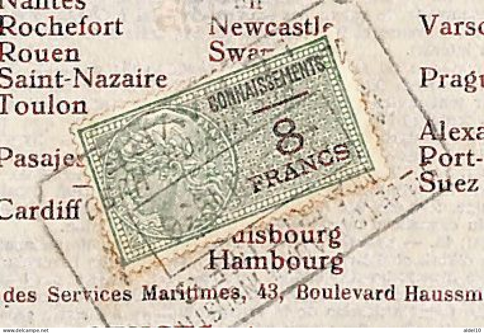 Connaissement Du Havre Pour Bordeaux 1936 Avec Timbre 8 F Vert - Covers & Documents