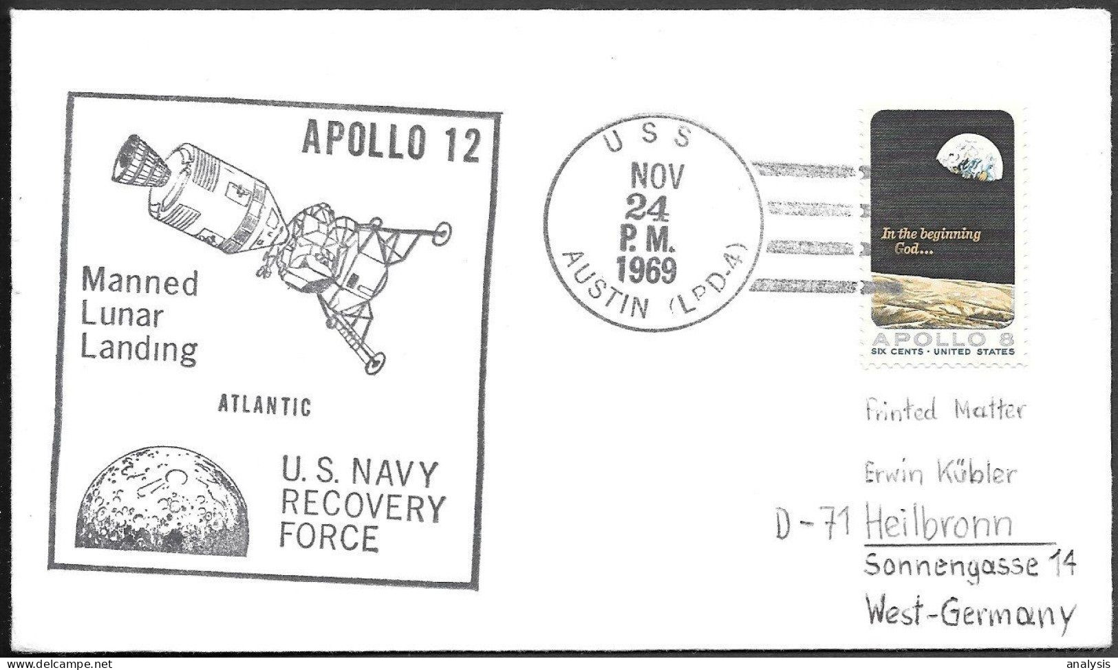 US Space Cover 1969. "Apollo 12" Recovery USS Austin - USA