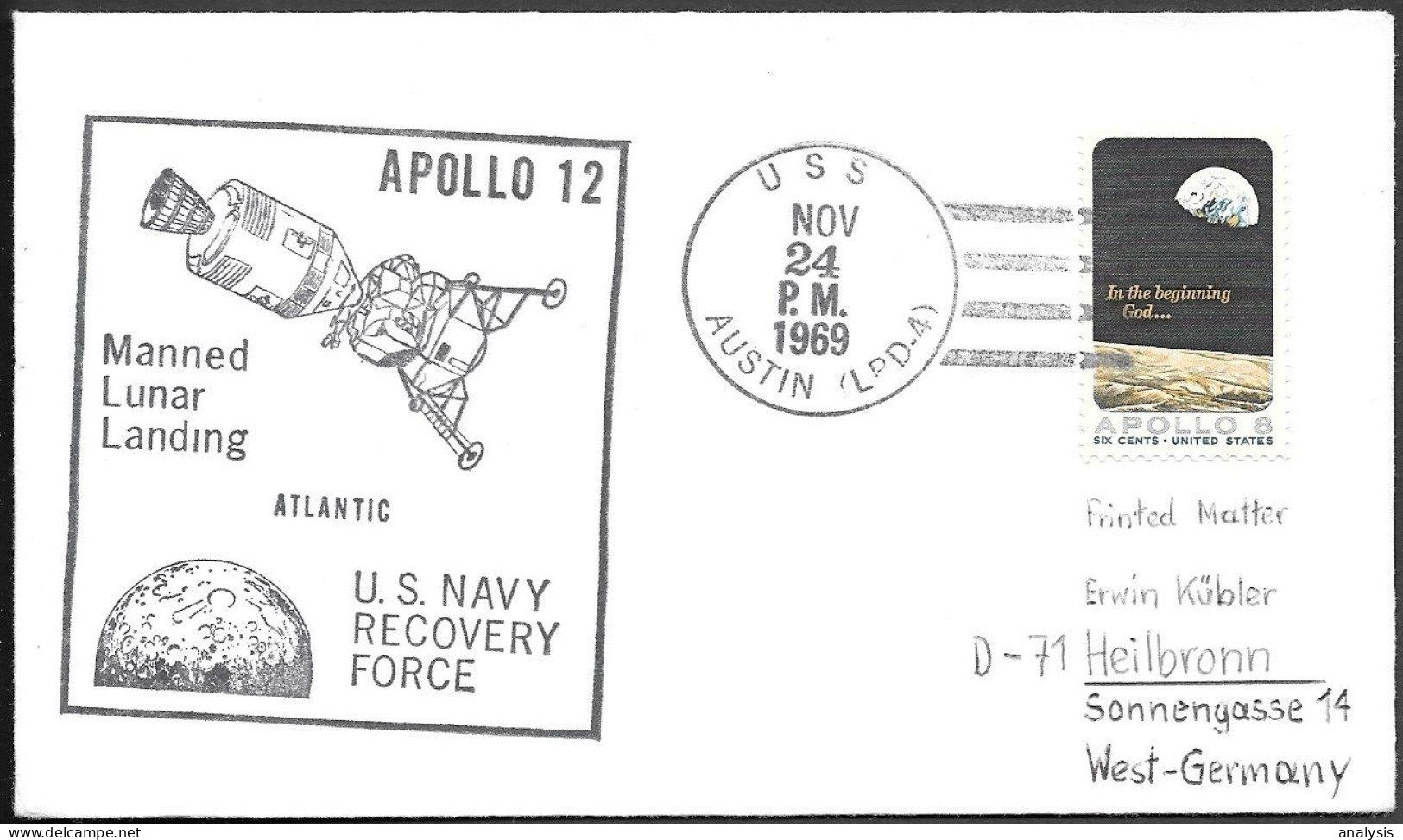 US Space Cover 1969. "Apollo 12" Recovery USS Austin - Etats-Unis