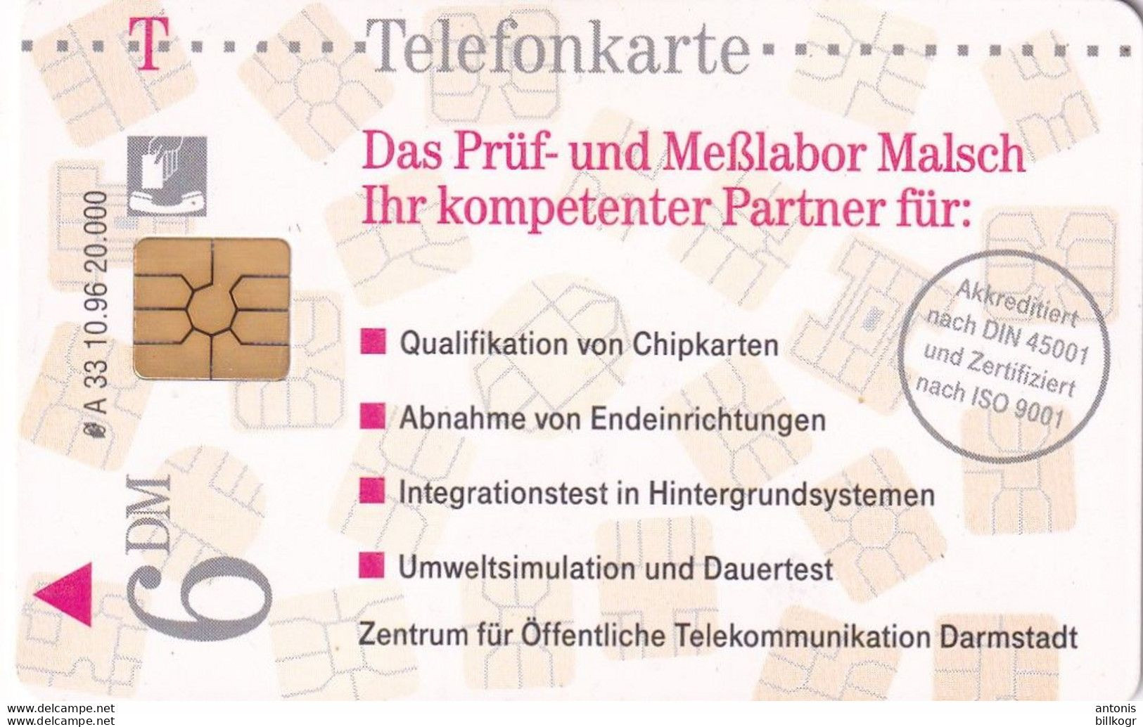 GERMANY(chip) - Das Prüf- & Meßlabor Malsch(A 33), Chip GEM2.1(black), Tirage %20000, 10/96, Mint - A + AD-Series : D. Telekom AG Advertisement