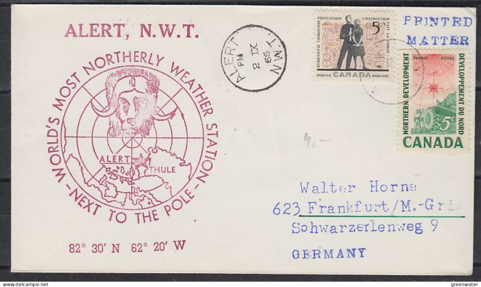 Canada Alert World's Most Northerly Weather Station Next To The Pole Ca Alert  2 SEP 1966 (59811) - Forschungsstationen & Arctic Driftstationen