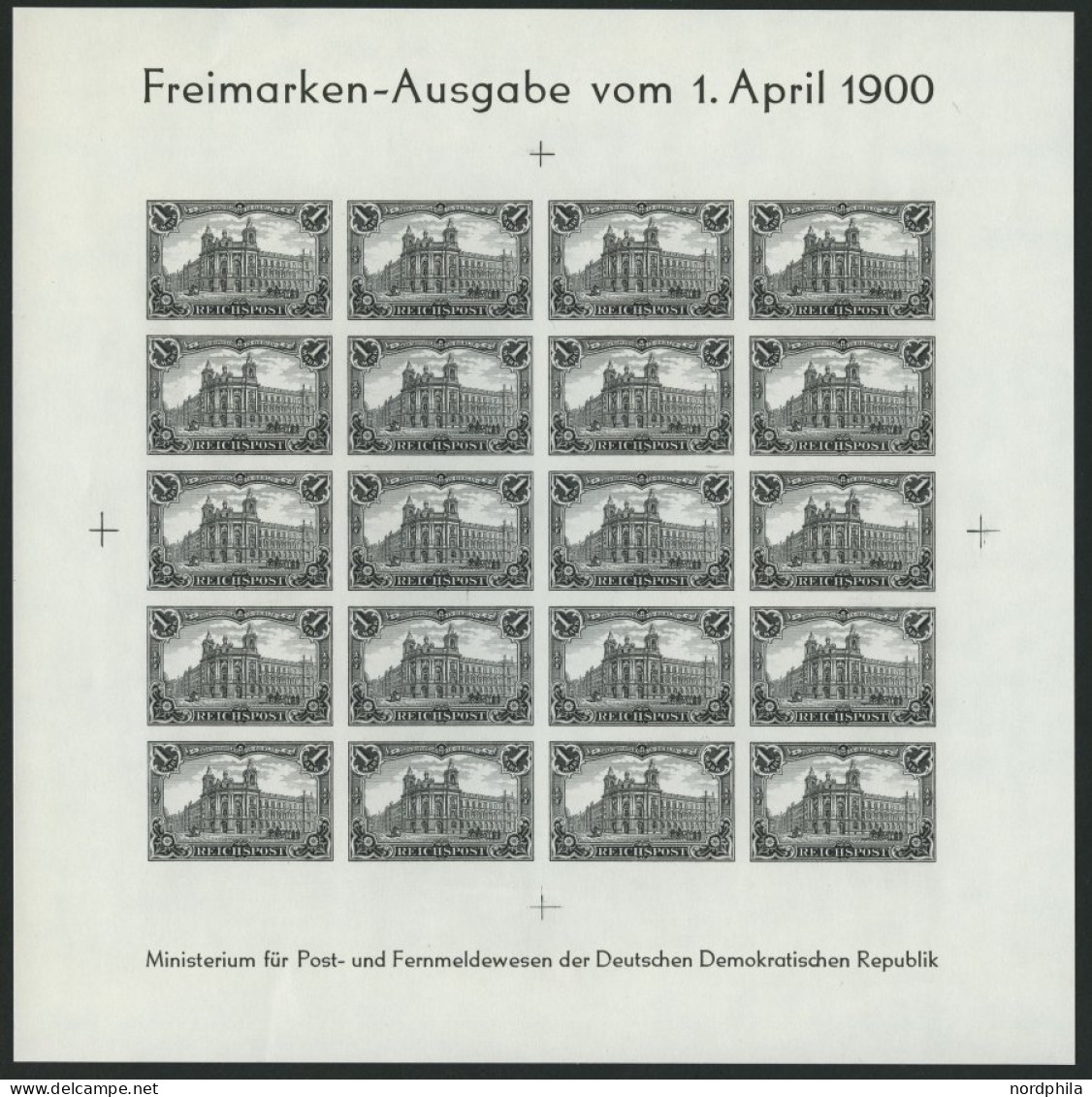 Dt. Reich 63SD (*), 1984, 1 M. Schwarzdruckbogen (20), Pracht, Mi. 40.- - Ongebruikt
