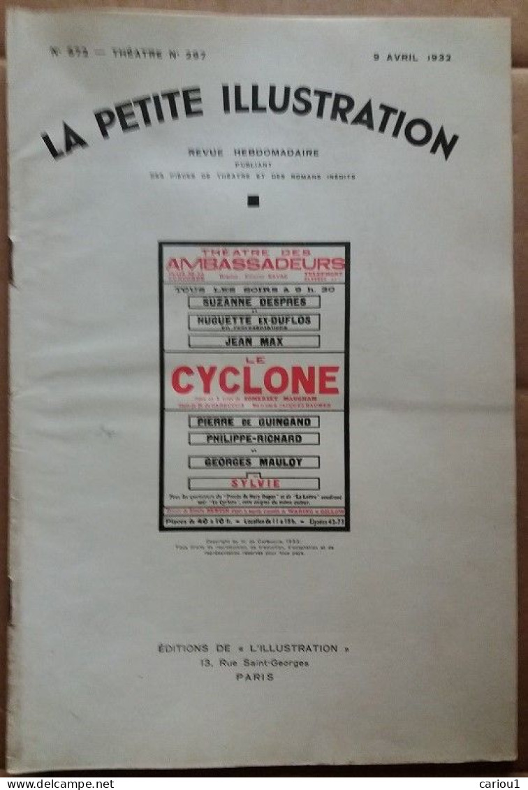 C1  Somerset MAUGHAM Le CYCLONE 1932 Petite Illustration CARBUCCIA Sacred Flame Port Inclus France - 1901-1940