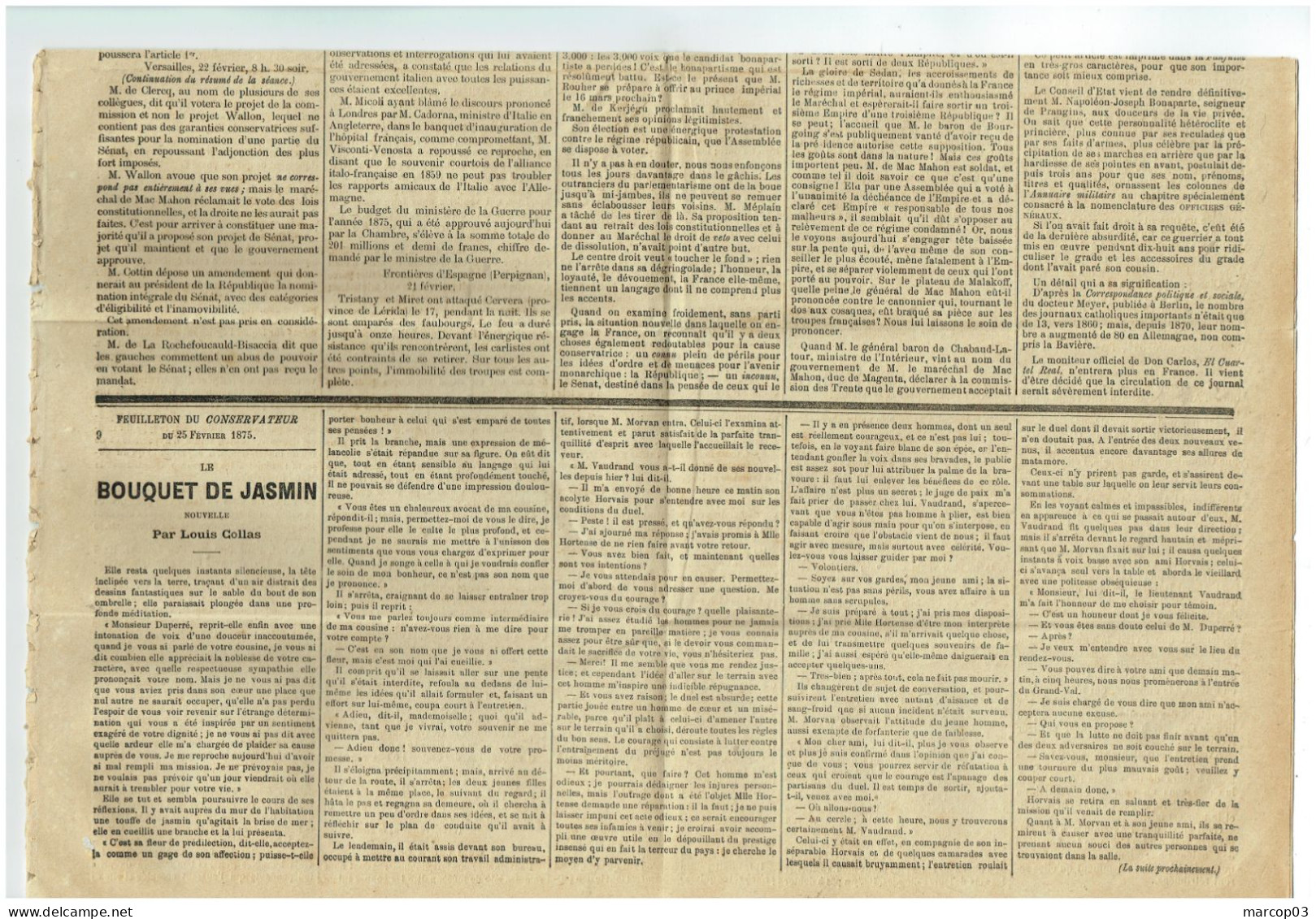 32 GERS Journal Le Conservateur Du 25/02/1875 2 C Cérès N° 51 Obl Typo Journal Complet TTB - Zeitungsmarken (Streifbänder)