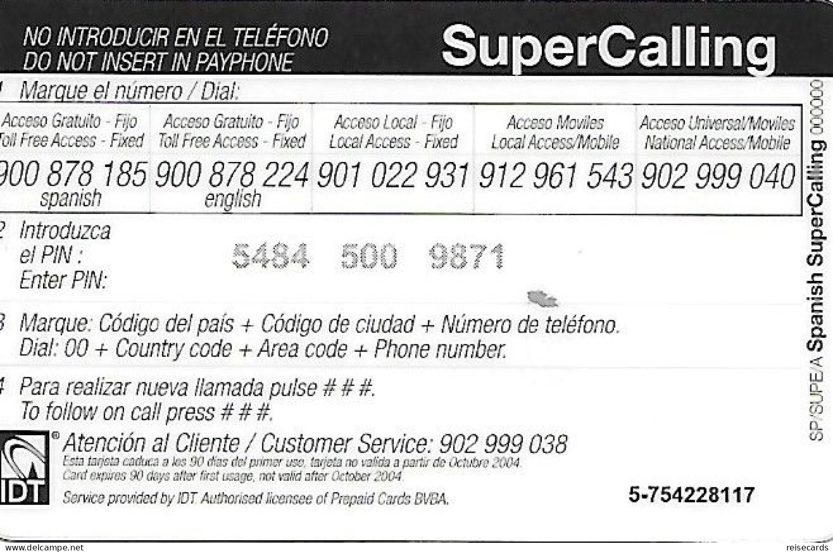 Spain: Prepaid IDT - SuperCall € 5 With Flag 10.04 - Other & Unclassified