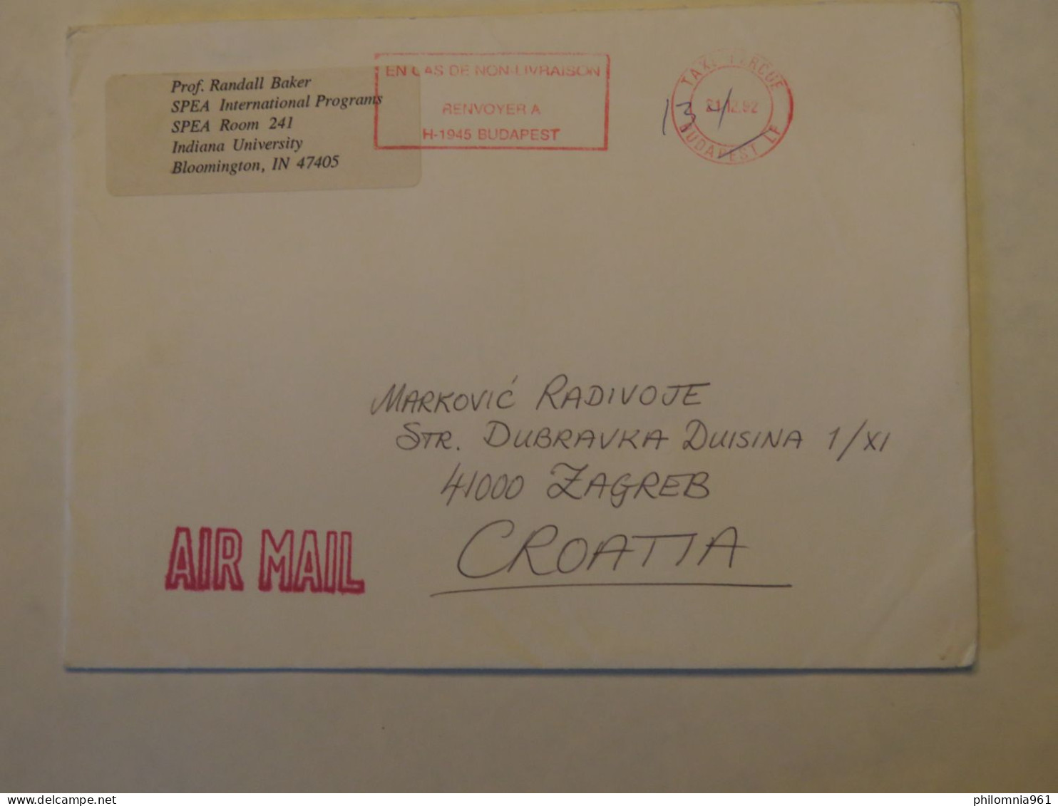 CROATIA AIRMAIL COVER  1992 - Croatie