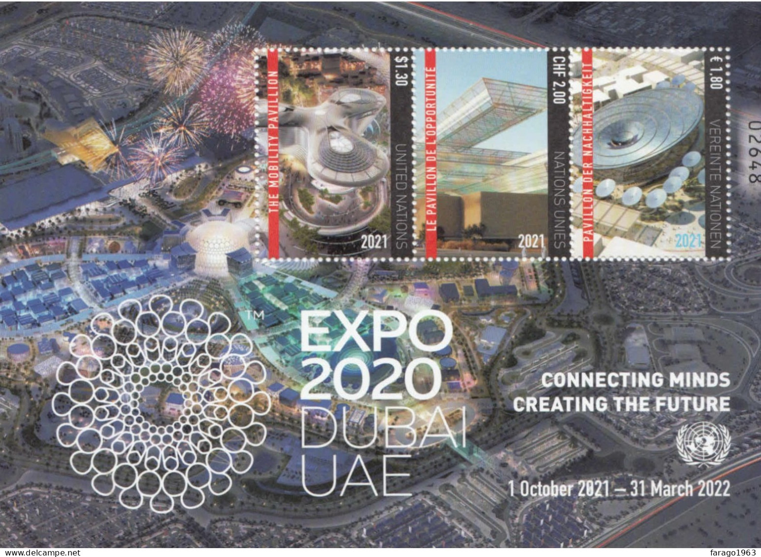 2021 United Nations Expo 2020 Dubai UAE Miniature Sheet Of 3 MNH @ BELOW FACE VALUE - Ungebraucht